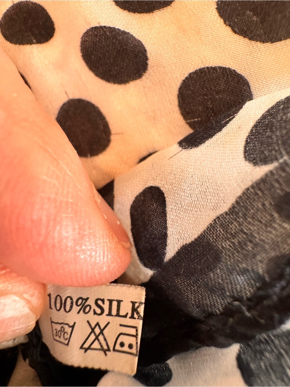 Polka Dot 100% Silk Scarf - Black and White - Picture 8 of 9